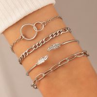 Fashion Simple Round Circle Leaves Open Geometric Chain Alloy Bracelet 4-piece Set main image 1