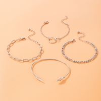 Fashion Simple Round Circle Leaves Open Geometric Chain Alloy Bracelet 4-piece Set main image 3