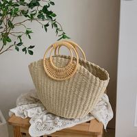 Fashion Straw Woven Women's 2022 New Summer Portable Shopping Basket Bag sku image 2