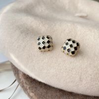 Fashion Black And White Chessboard Plaid Alloy Ear Studs main image 1