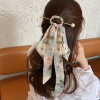 Fashion Elegant Printed Fabric Bow Ribbon Pearl Hair Clasp Hair Accessories main image 3