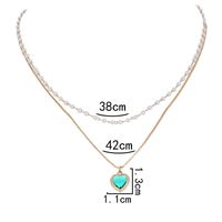 Alloy Copper Dark Green Heart-shaped Zircon Pendant Artificial Pearl Necklace main image 2