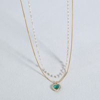 Alloy Copper Dark Green Heart-shaped Zircon Pendant Artificial Pearl Necklace main image 1