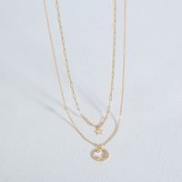 Alloy Double Layer Chain Geometric Moon Chain Alloy Necklace main image 3