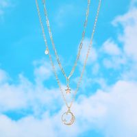 Alloy Double Layer Chain Geometric Moon Chain Alloy Necklace main image 4