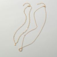 Alloy Double Layer Chain Geometric Moon Chain Alloy Necklace main image 6