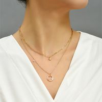 Alloy Double Layer Chain Geometric Moon Chain Alloy Necklace main image 1