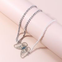 Fashion Inlay Rhinestone Pearl Transparent Butterfly Pendant Ecklace main image 3