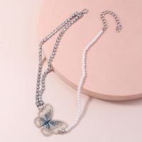 Fashion Inlay Rhinestone Pearl Transparent Butterfly Pendant Ecklace sku image 1