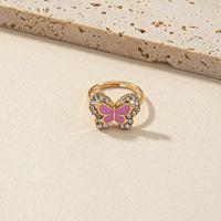 Rhinestone Colored Butterfly Drop Oil Adjustable Finger Ring main image 2