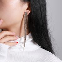 Fashion Simple Long Tassel Rhinestone Inlaid Geometric Earrings main image 1