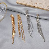 Fashion Simple Long Tassel Rhinestone Inlaid Geometric Earrings main image 3
