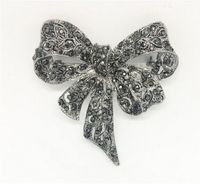 Fashion Vintage Black Rhinestone Pearl Inlaid Big Bow Flower Brooch sku image 1