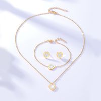 201 Stainless Steel 18K Gold Plated Fashion Plating Heart Bracelets Earrings Necklace main image 4