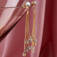 New Fashion Long Tassel Diamond-embedded Eardrops Copper Earrings main image 3