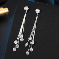 New Fashion Long Tassel Diamond-embedded Eardrops Copper Earrings sku image 1