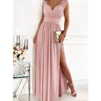 Sommer Ärmellose Spitze Backless Slit Frauen Kleidung Einfarbig Kleid main image 4