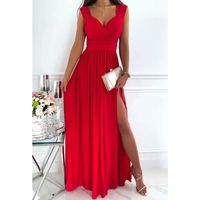 Summer Sleeveless Lace Backless Slit Women's Clothing Solid Color Dress main image 5