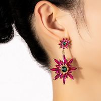 New Fashion Ethnic Stitching Colorful Sunflower Crystal Female Alloy Earrings main image 2