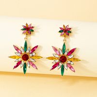 New Fashion Ethnic Stitching Colorful Sunflower Crystal Female Alloy Earrings main image 4