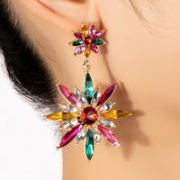 New Fashion Ethnic Stitching Colorful Sunflower Crystal Female Alloy Earrings sku image 1