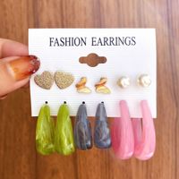 Fashion Colorful Circle Ear Hook Butterfly Heart Pearl Stud Earrings 6 Pieces Set main image 1