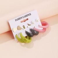 Fashion Colorful Circle Ear Hook Butterfly Heart Pearl Stud Earrings 6 Pieces Set main image 3