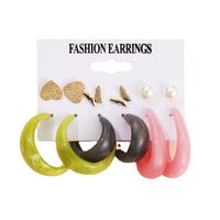 Fashion Colorful Circle Ear Hook Butterfly Heart Pearl Stud Earrings 6 Pieces Set main image 4