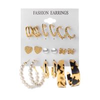 Vintage Style C-shaped Leopard Print Heart Pearl Alloy Earrings main image 4