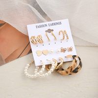 Vintage Style C-shaped Leopard Print Heart Pearl Alloy Earrings main image 3