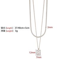 Simple Square Diamond Pendant Double-layer Snake Bone Chain Titanium Steel Necklace sku image 2