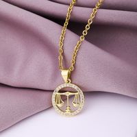 Fashion Twelve Constellation Copper Inlaid Zircon Gold Plated Stainless Steel Pendant Necklace sku image 7