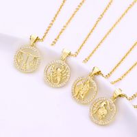 Fashion Twelve Constellation Copper Inlaid Zircon Gold Plated Stainless Steel Pendant Necklace main image 1
