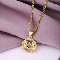 Fashion Twelve Constellation Copper Inlaid Zircon Gold Plated Stainless Steel Pendant Necklace sku image 3