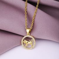 Fashion Twelve Constellation Copper Inlaid Zircon Gold Plated Stainless Steel Pendant Necklace sku image 2