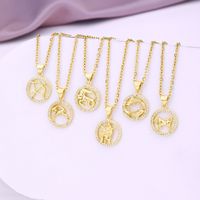 Fashion Twelve Constellation Copper Inlaid Zircon Gold Plated Stainless Steel Pendant Necklace main image 4