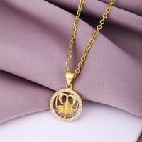 Fashion Twelve Constellation Copper Inlaid Zircon Gold Plated Stainless Steel Pendant Necklace sku image 4