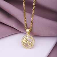 Fashion Twelve Constellation Copper Inlaid Zircon Gold Plated Stainless Steel Pendant Necklace sku image 1