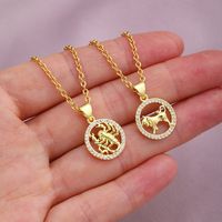 Fashion Twelve Constellation Copper Inlaid Zircon Gold Plated Stainless Steel Pendant Necklace main image 3