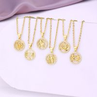 Fashion Twelve Constellation Copper Inlaid Zircon Gold Plated Stainless Steel Pendant Necklace main image 2