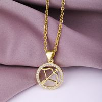 Fashion Twelve Constellation Copper Inlaid Zircon Gold Plated Stainless Steel Pendant Necklace sku image 9