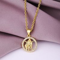 Fashion Twelve Constellation Copper Inlaid Zircon Gold Plated Stainless Steel Pendant Necklace sku image 6