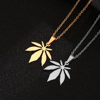 Fashion Simple Maple Leaf Pendant Retro Titanium Steel Necklace main image 6