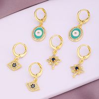 Fashion Oil Dripping Evil Eyes Copper Inlaid Zircon Plated 18k Real Gold Geometric Earrings main image 5