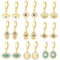 Fashion Oil Dripping Evil Eyes Copper Inlaid Zircon Plated 18k Real Gold Geometric Earrings main image 1