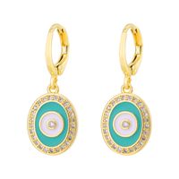 Fashion Oil Dripping Evil Eyes Copper Inlaid Zircon Plated 18k Real Gold Geometric Earrings sku image 7