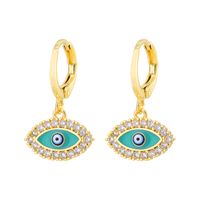Fashion Oil Dripping Evil Eyes Copper Inlaid Zircon Plated 18k Real Gold Geometric Earrings sku image 4