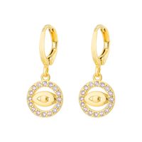 Fashion Oil Dripping Evil Eyes Copper Inlaid Zircon Plated 18k Real Gold Geometric Earrings sku image 1