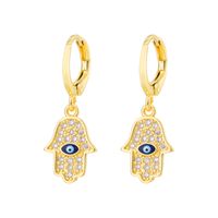 Fashion Oil Dripping Evil Eyes Copper Inlaid Zircon Plated 18k Real Gold Geometric Earrings sku image 6
