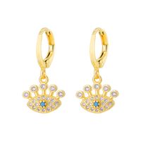 Fashion Oil Dripping Evil Eyes Copper Inlaid Zircon Plated 18k Real Gold Geometric Earrings sku image 3